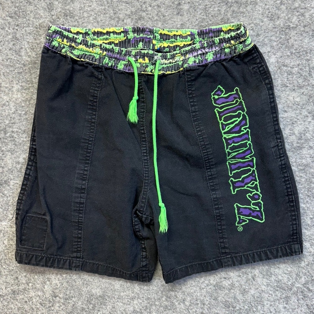Jimmy'Z Skate Shorts Mens Large Black Fair Neon Logo 90s Vintage Thrashed Retro